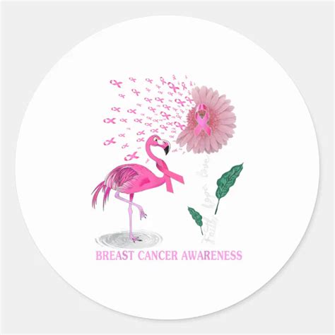 Faith Hope Love Pink Flamingo Ribbon Breast Classic Round Sticker Zazzle