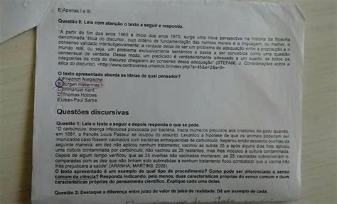 FILOSOFIA COMUNICAÇÃO E ÉTICA PROVA GABARITO Filosofia