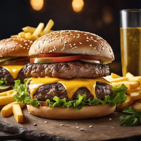 Premium Ai Image A Delicious Triple Meat Burger With Yellow Cheese