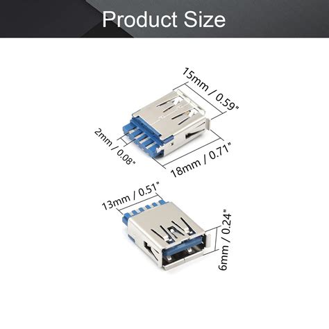 Fielect PCB USB Connector USB 3 0 Female Jack 4 Pin 180 Degree Curled