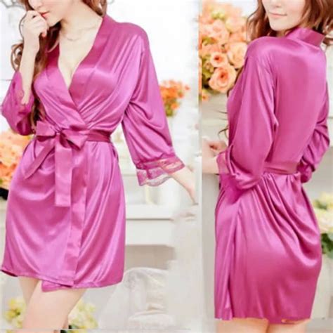 1 Pcs Sexy Lingerie Satin Lace Intimate Sleepwear Robe Nightdress Sexy