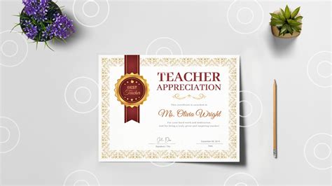 Teacher Appreciation Award Certificate Template Teacher Gift | Etsy