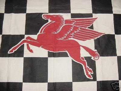 S Vintage Mobil Oil Pegasus Racing Checkered Flag