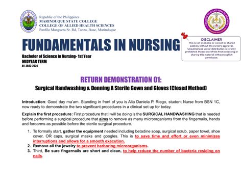 Ncm 103 Rle Retdem 1 Surgical Handwashing And Donning Og Gown And