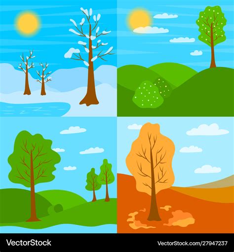 Cartoon four seasons landscape scene set Vector Image