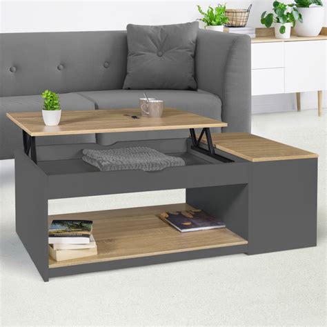 Table Basse Plateau Relevable Elea Avec Coffre Bois Gris Et Fa On H Tre