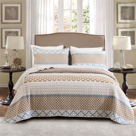 Kaloola Quilt King Size Cotton King Quilt Bedding Set Brown Grey