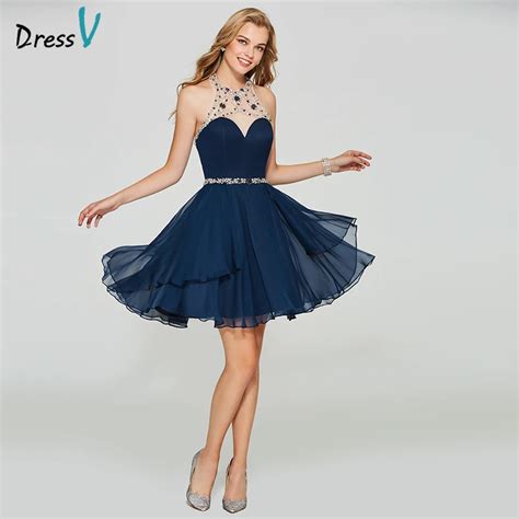 Dressv Dark Navy Blue Homecoming Dress Scoop Neck A Line Cheap Zipper