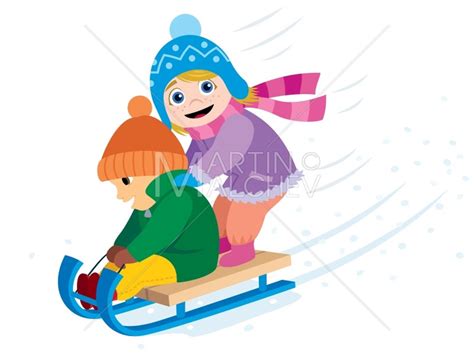 Boy Sledding Clipart