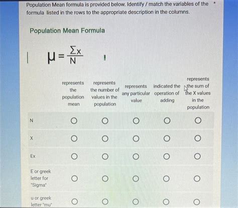 Solved Population Mean formula is provided below. Identify / | Chegg.com