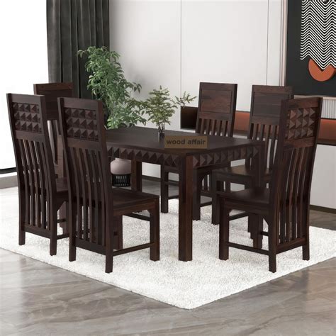 Wood Affair Solid Sheesham Wood Diamond Cut Dining Table 6 Seater Six