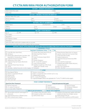 Fillable Online Mass Ct Cta Mri Mra Prior Authorization Form Mass Gov