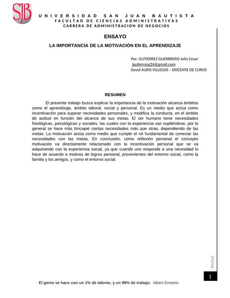 Pdf La Importancia De La MotivaciÓn En El Aprendizaje