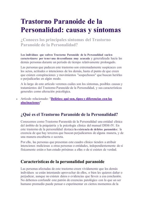 Trastorno Paranoide De La Personalidad PDF