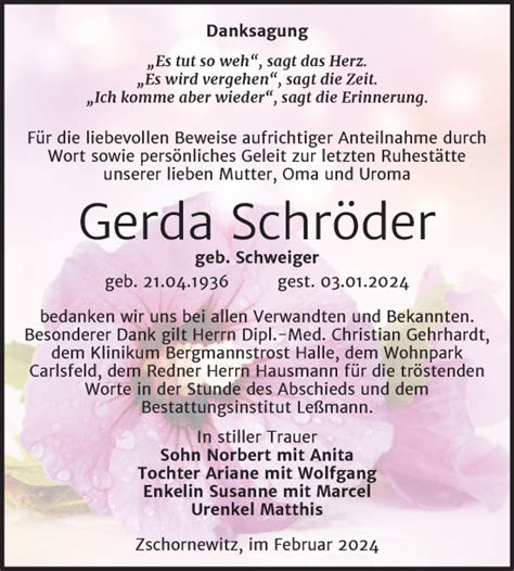 Traueranzeigen von Gerda Schröder abschied nehmen de