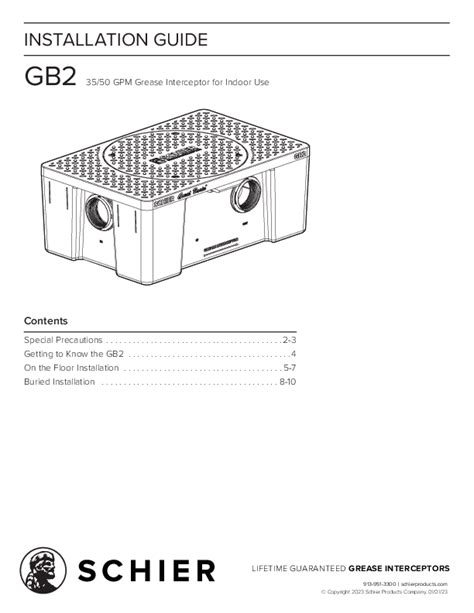 Schier Gb Gpm Grease Interceptor For Indoor Use Installation Guide