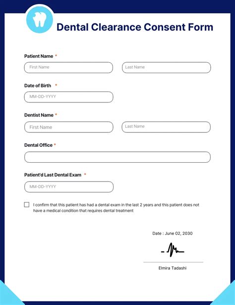 Clean Minimalist Dental Clearance Consent Form Venngage