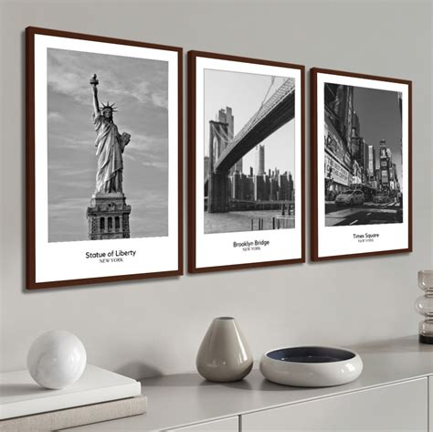 Kit 3 Quadros Nova York Estátua Da Liberdade Ponte Brooklyn