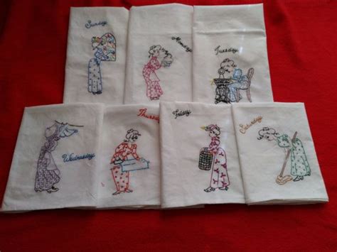 Set Of Day Of The Week Hand Embroidered Flour By Evashandcrafts Hand