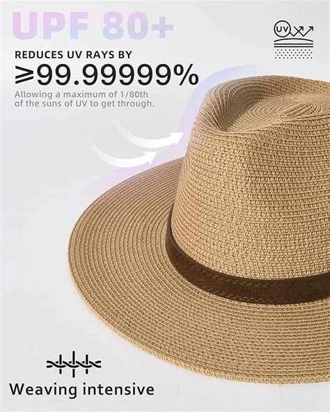 FURTALK Womens Mens Wide Brim Straw Panama Hat Fedora Summer Beach Sun