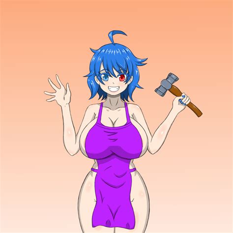 Rule 34 1girls Apron Arrashi Blue Eyes Blue Hair Breasts Female Hammer Kogasa Tatara Light