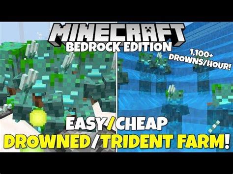 Minecraft Bedrock: Improved DROWNED & TRIDENT Farm! 1,100+ Drowns/Hour Tutorial! MCPE Xbox PC ...