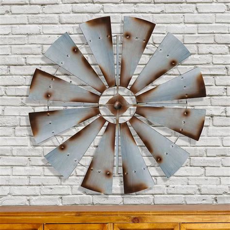 Metal Silver Rust Round Windmill Wall Decor Fh The Home Depot