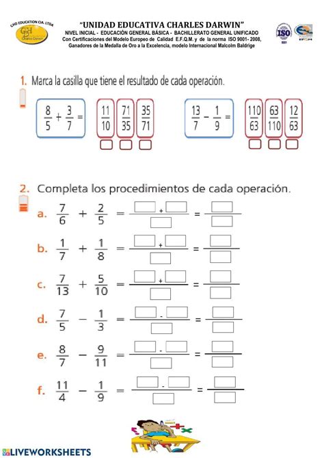 Sumas Restas Fracciones Distinto Denominador Actividades Recursosep Resta De Fracciones