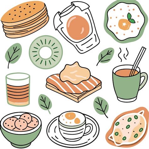 Premium Vector Colorful Doodle Illustrations Of Various Breakfast Foods