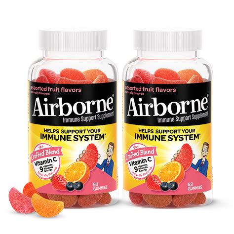 2 Pack 63 Count Airborne 750mg Vitamin C Gummies For Adults Assorted Fruit Flavors 12 40 W S