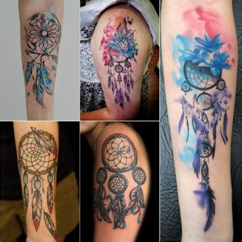 Traumfänger Tattoo bunt Motive Kombinationen Watercolor Dreamcatcher