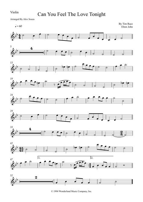 Can You Feel The Love Tonight Arr Alex Souza By Elton John Sheet Music For Instrumental Duet