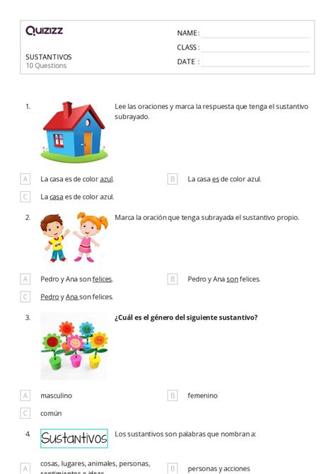 50 Sustantivos Hojas De Trabajo Para Grado 3 En Quizizz Gratis E