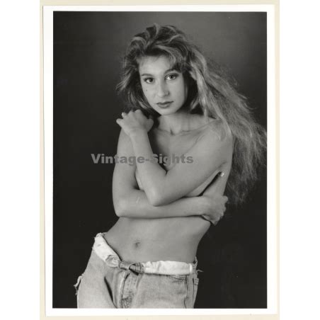 Artistic Erotic Nude Study Topless Longhaired Blonde In Jeans Vintage