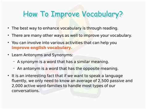 Ppt Ways To Improve Your English Vocabulary Powerpoint Presentation