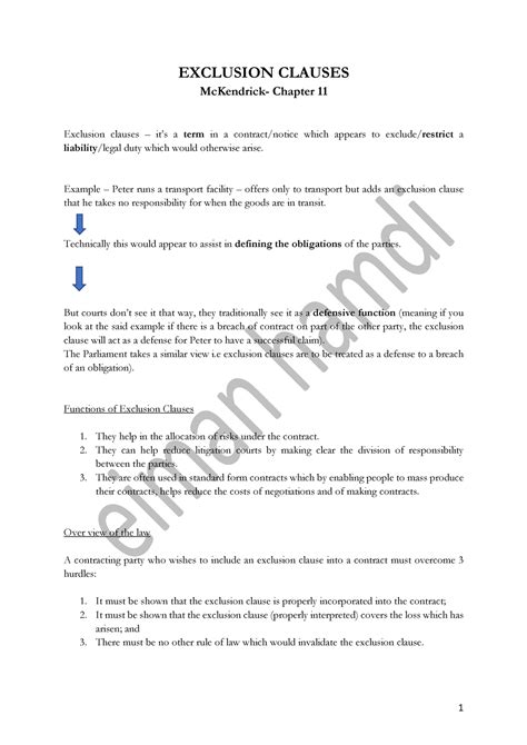 Exclusion Clauses Of Contract Law First Year Llb Exclusion Clauses