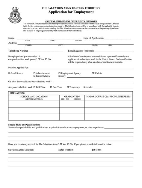 Fillable Online The Salvation Army Eastern Territory Application Fax Email Print Pdffiller