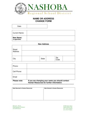 Fillable Online NAME OR ADDRESS CHANGE FORM Date Current Name New