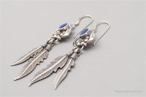 Vintage Lapis Lazuli Flower Feather Sterling Silver E Gem