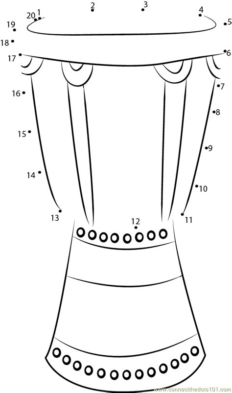 Single Bongo Drum dot to dot printable worksheet - Connect The Dots