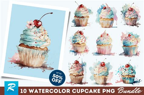 Watercolor Cupcake Clipart Bundle Graphic By Regulrcrative Creative