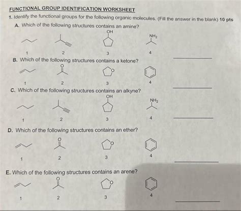 Solved Functional Group Identification Worksheet Identify Chegg