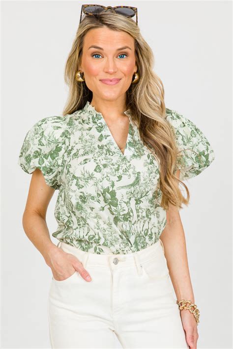 Toile Top Olive New Arrivals The Blue Door Boutique