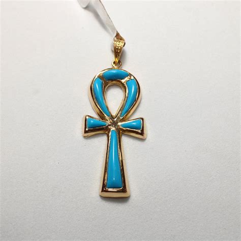 Egyptian Ankh Cross Key Of Life Turquoise 18K Yellow Gold Etsy