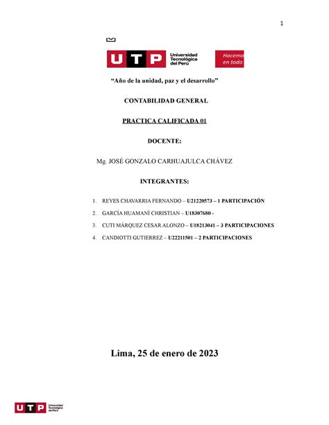 Practica Calificada 01 Contabilidad General Año de la unidad paz