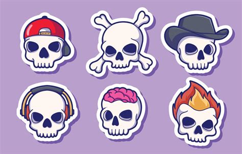 Cute Kawaii Skull Stickers Collection Vector Art At Vecteezy