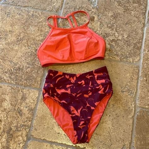 LULULEMON Women Coral Purple Piece Bikini Reversible Swimwear Set