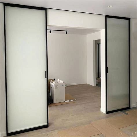 Hdsafe Black Frame Interior Door Aluminum Sliding Glass Door Double Kitchen Sliding Door