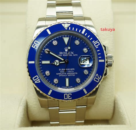 Fsot Rolex Lb Submariner Smurf K White Gold Blue Diamond Dial