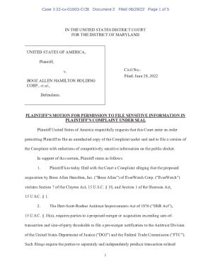 Fillable Online Plaintiff S Motion For Permission To File Sensitive